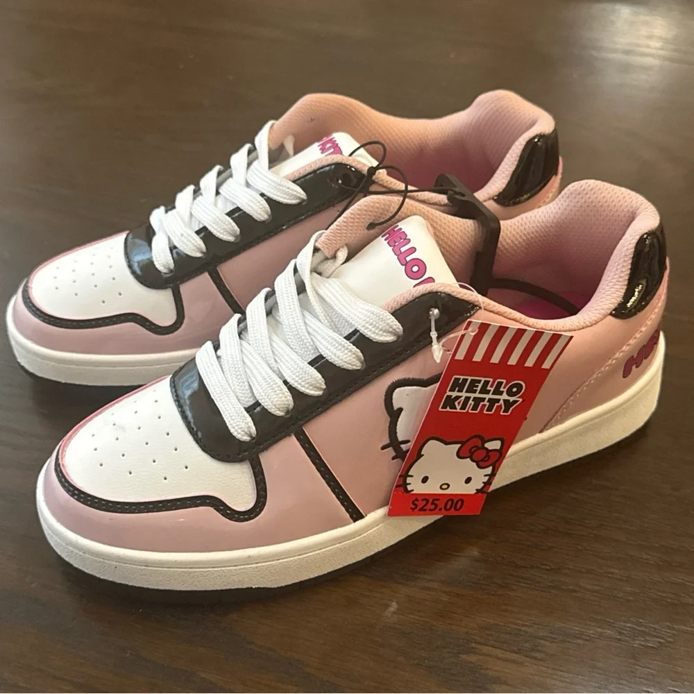 Hello Kitty Pink White Black Low-Top Sneakers with Bow Tag